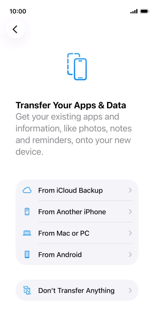 You can transfer content from an Android phone when your phone is activated for the first time and after a factory reset. When this screen is displayed, your phone is ready to transfer content from an Android phone.
