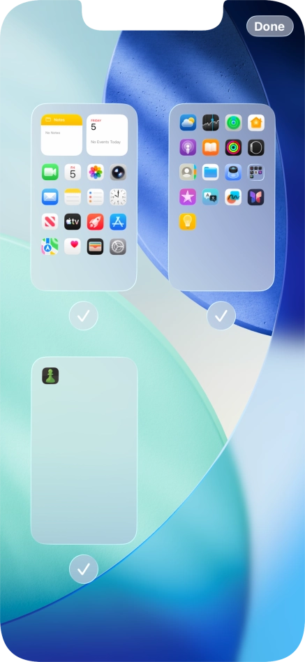 Press the fields below the required home screen pages to select or deselect them.