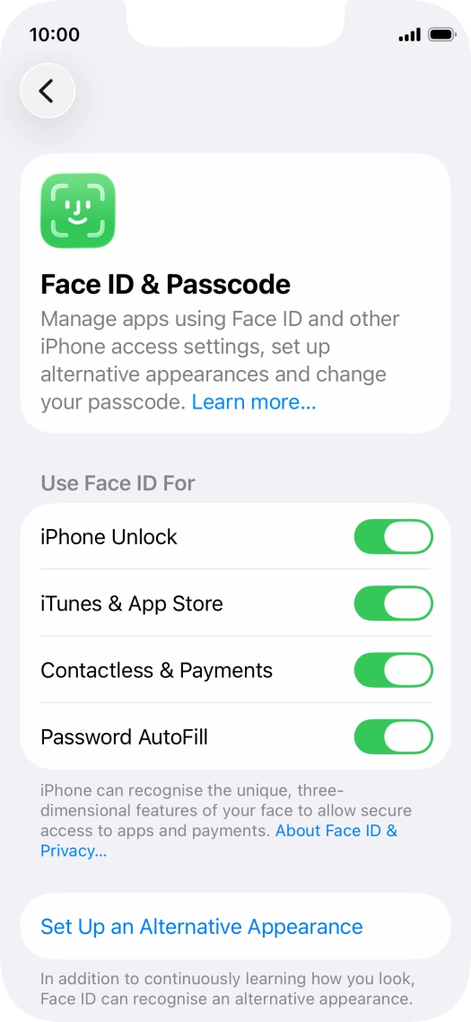Press the indicators next to the required settings to turn them on or off.