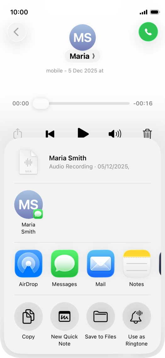 Press the required setting and follow the instructions on the screen to share or save the message.