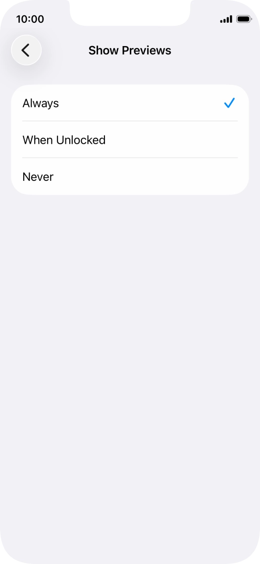 To select notification preview on the lock screen, press Always.