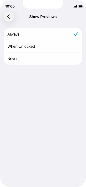 To select notification preview on the lock screen, press Always.