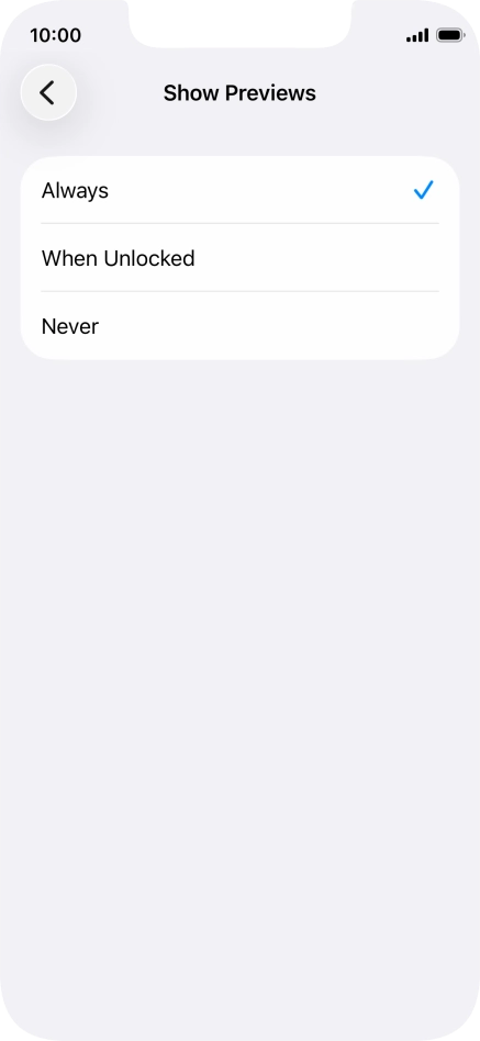 To select notification preview on the lock screen, press Always.