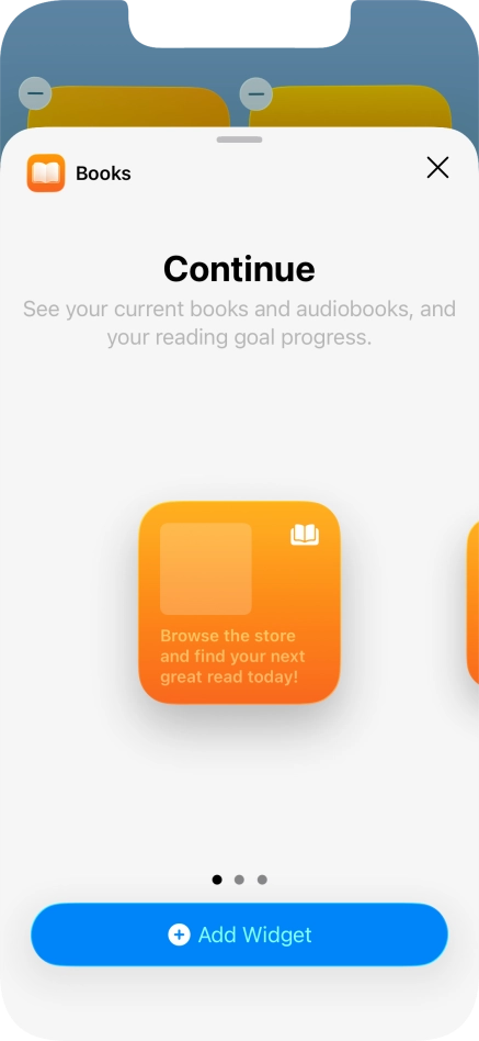 Slide your finger right or left on the screen to select the required widget size.