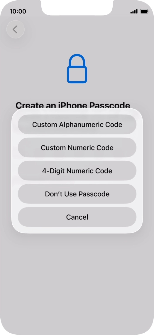 Follow the instructions on the screen to turn on use of phone lock code or press Don't Use Passcode.