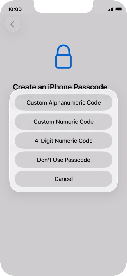 Follow the instructions on the screen to turn on use of phone lock code or press Don't Use Passcode.