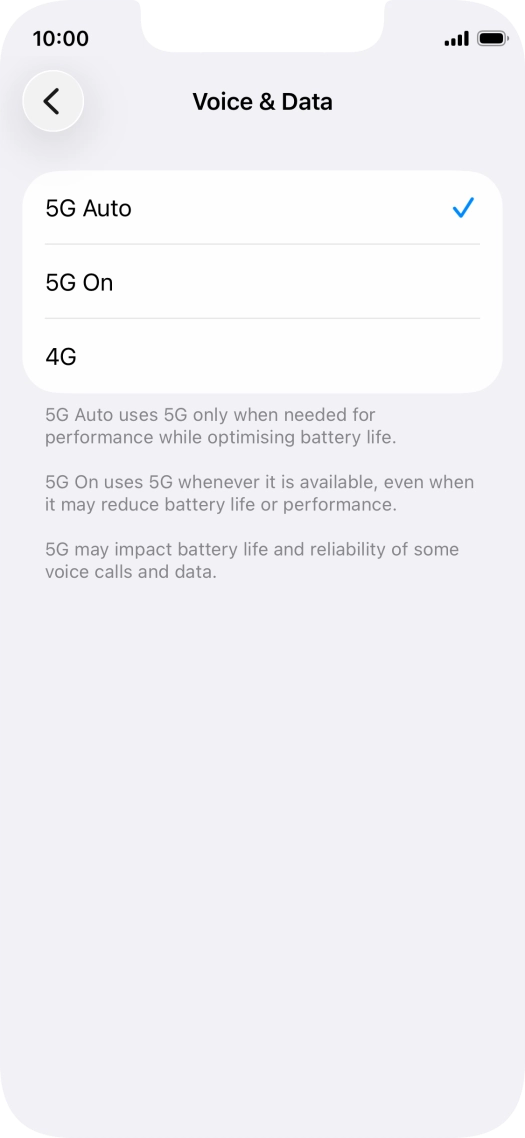 To turn on automatic switch between 5G and 4G, press 5G Auto.