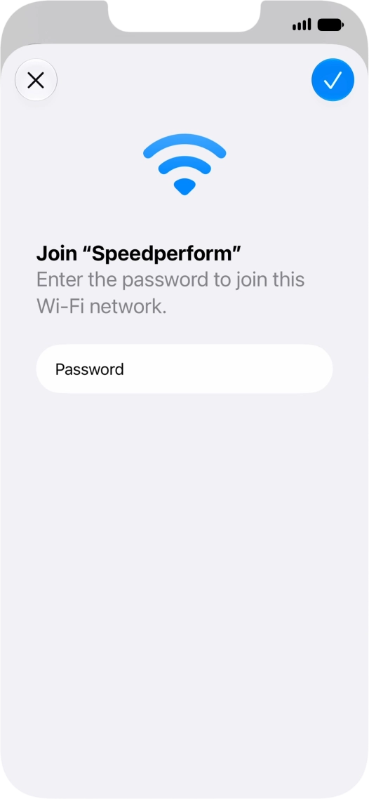 Key in the password for the Wi-Fi network and press the confirm icon.