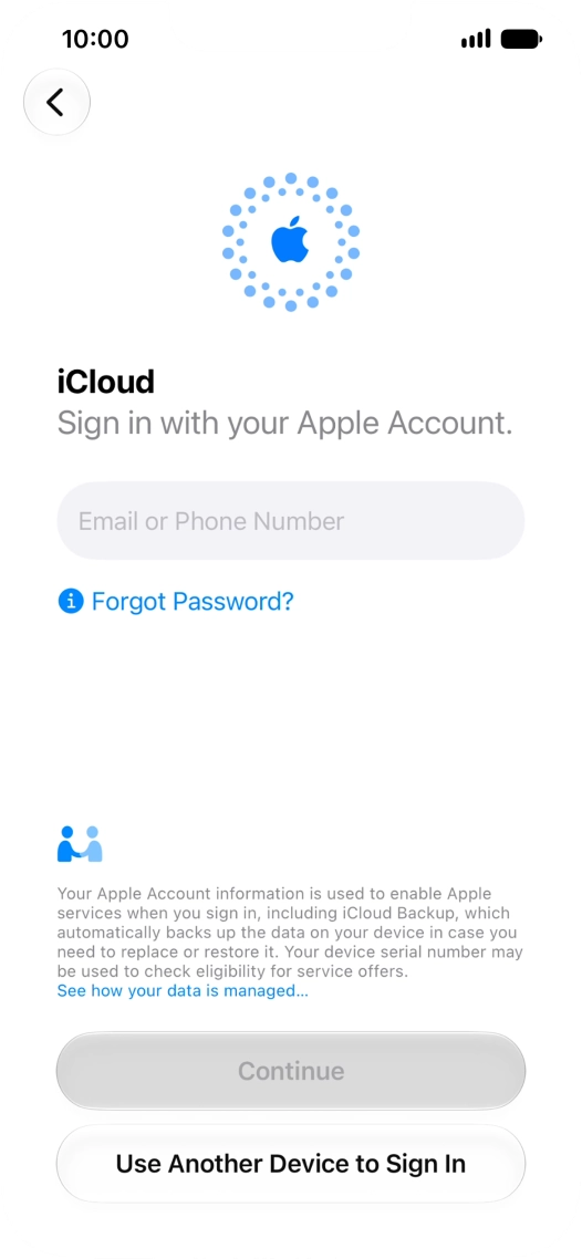 Press Email or Phone Number and key in the username for your Apple Account.