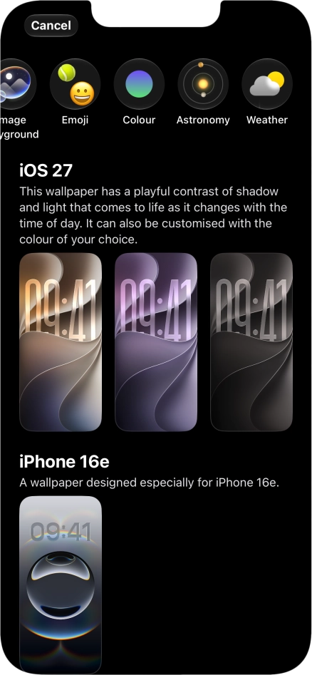 Press the required category and follow the instructions on the screen to select the required background image.