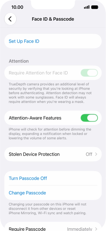 Press Turn Passcode Off and key in the phone lock code.