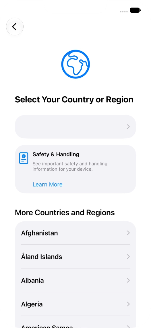 Press the required country or area.