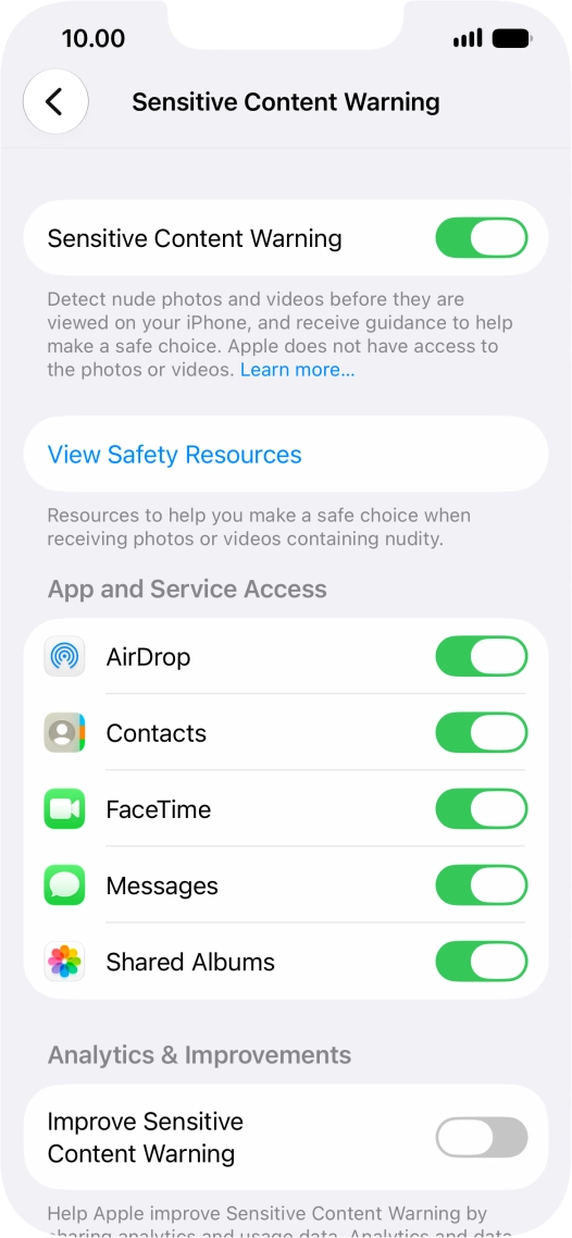 Press the indicators next to the required applications to turn the function on or off.