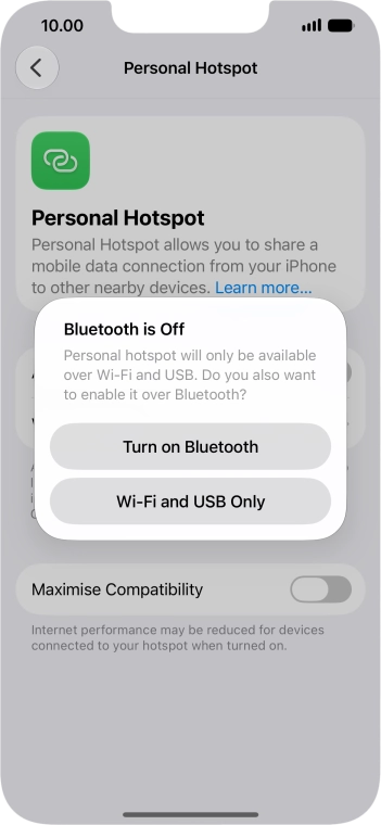 If Wi-Fi is turned on, press Wi-Fi and USB Only.