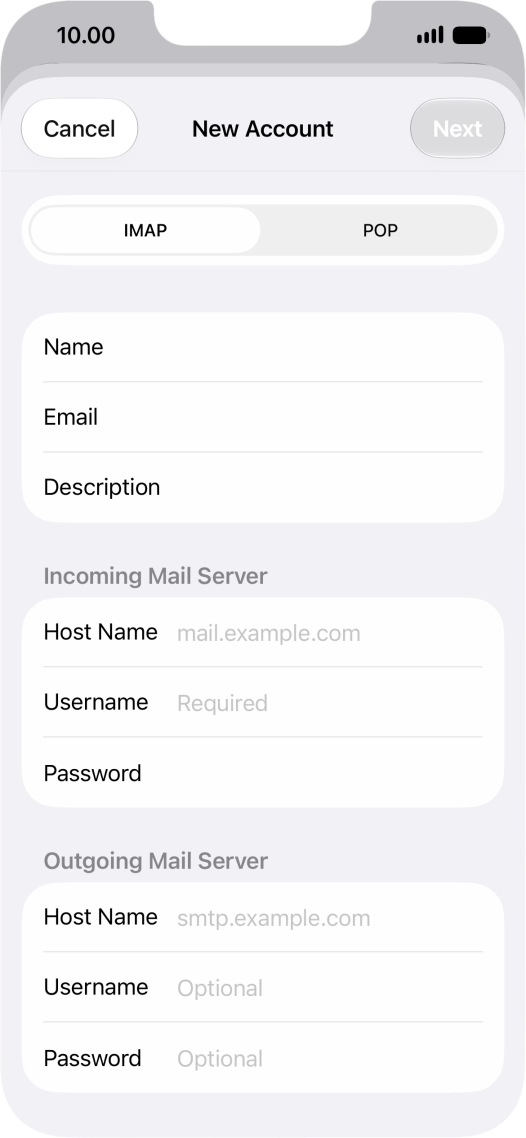 Press IMAP.