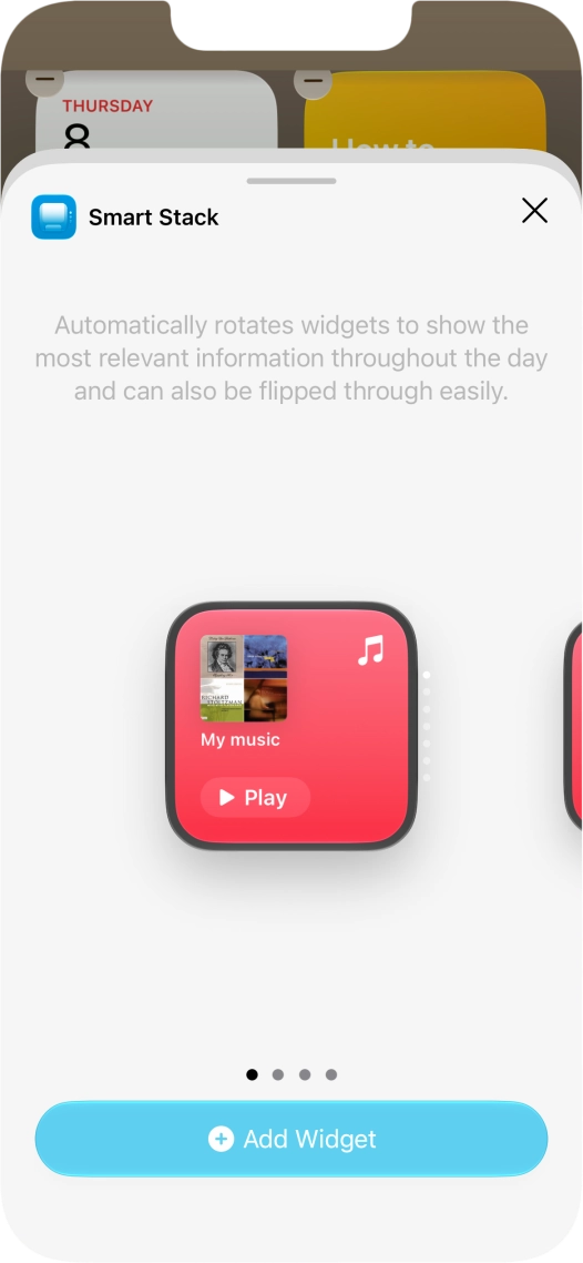 Slide your finger right or left on the screen to select the required widget size.