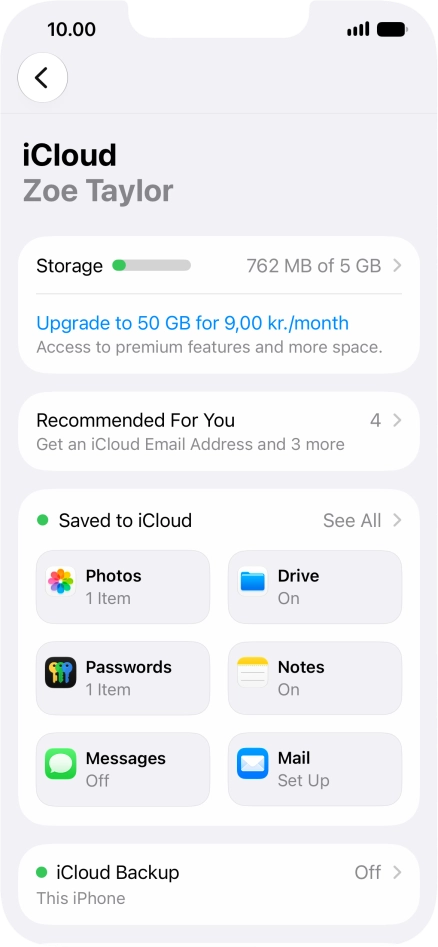 Press iCloud Backup.