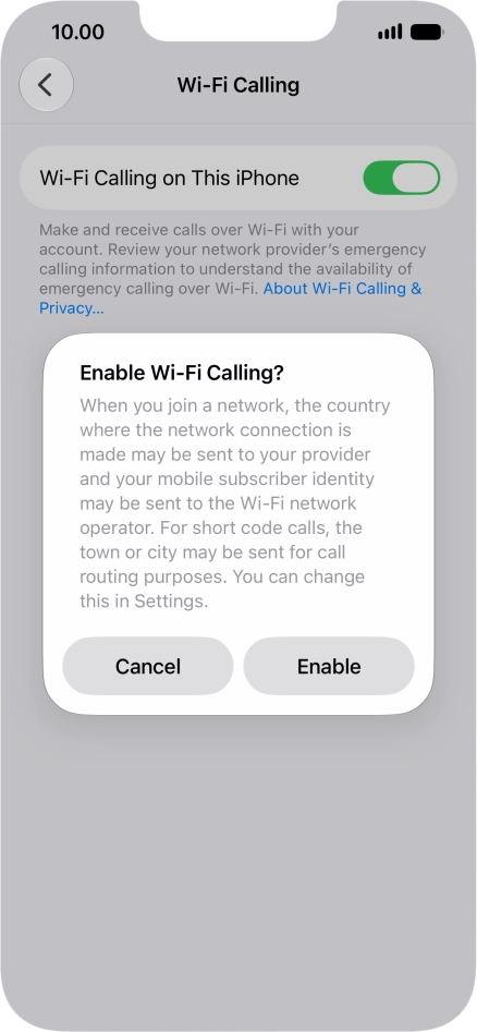 If you turn on the function, press Enable.