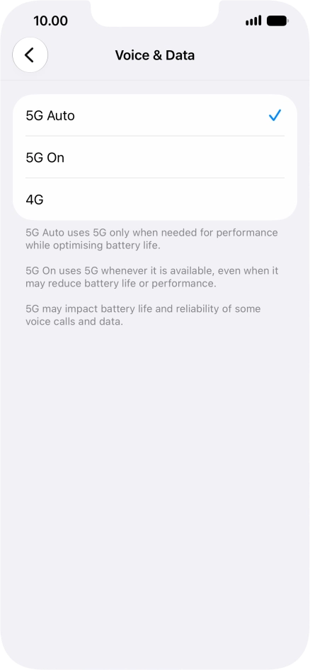 To turn on automatic switch between 5G and 4G, press 5G Auto.