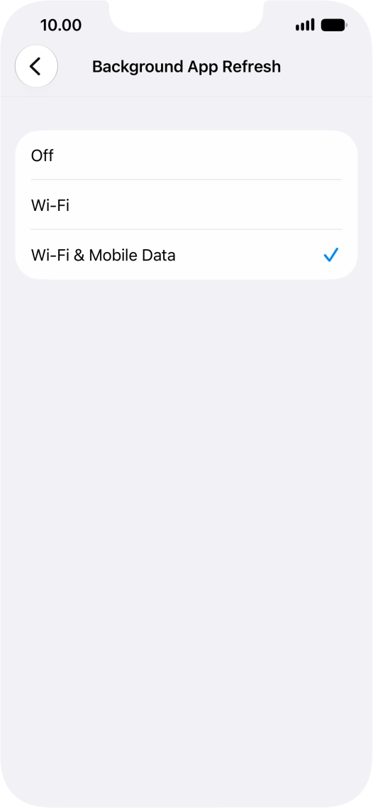 To turn off background refresh of apps, press Off.