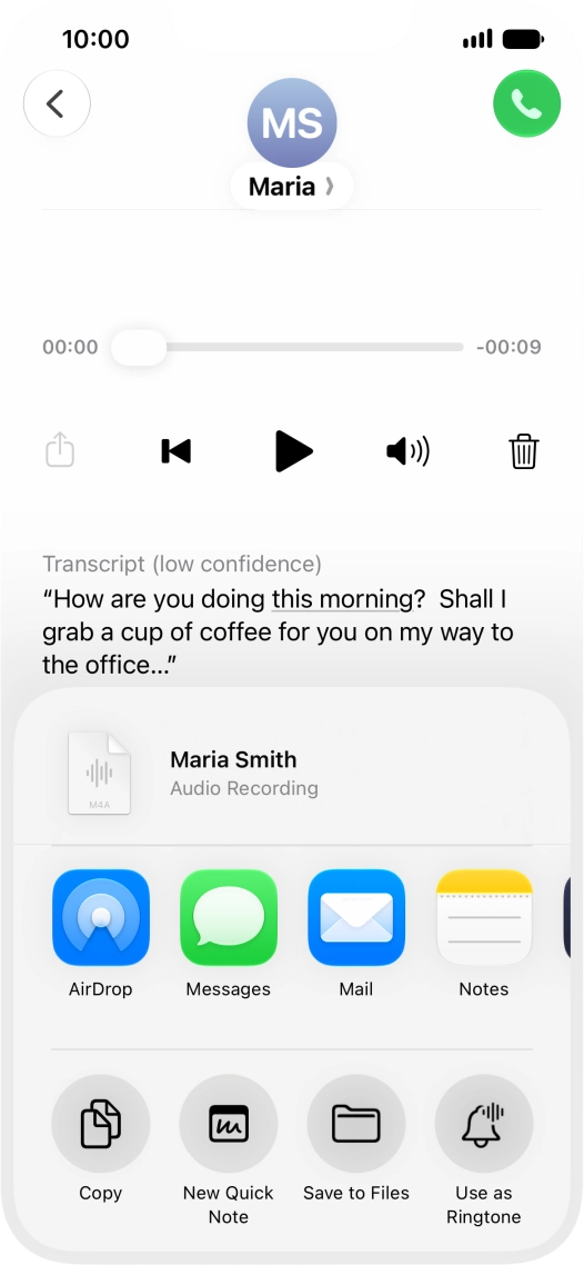 Press the required setting and follow the instructions on the screen to share or save the message.