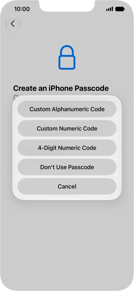 Follow the instructions on the screen to turn on use of phone lock code or press Don't Use Passcode.