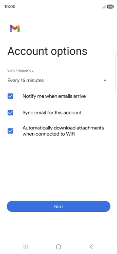 If this screen is displayed, you email account has been recognised and set up automatically. Follow the instructions on the screen to key in more information and finish setting up your phone.