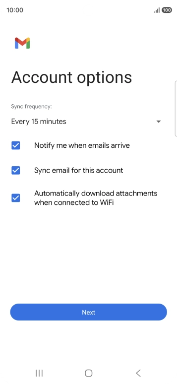If this screen is displayed, you email account has been recognised and set up automatically. Follow the instructions on the screen to key in more information and finish setting up your phone.