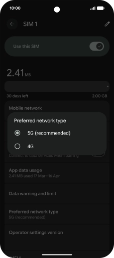 Press the required network mode.
