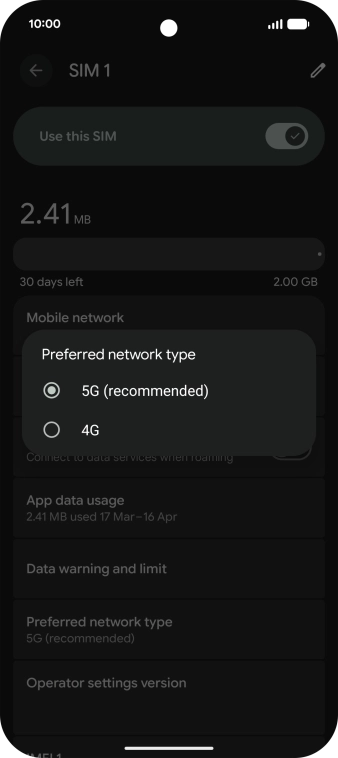Press the required network mode.