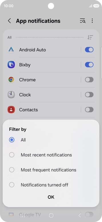 Press the required setting.