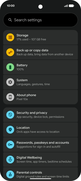 Press Security and privacy.