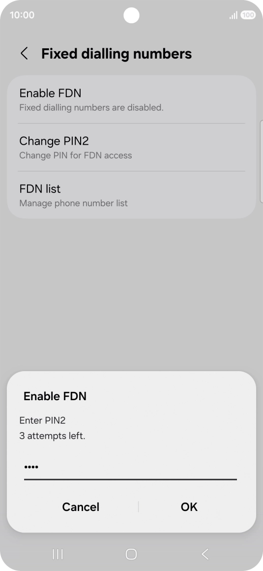 Key in your PIN2 and press OK. The default PIN2 is 0000.