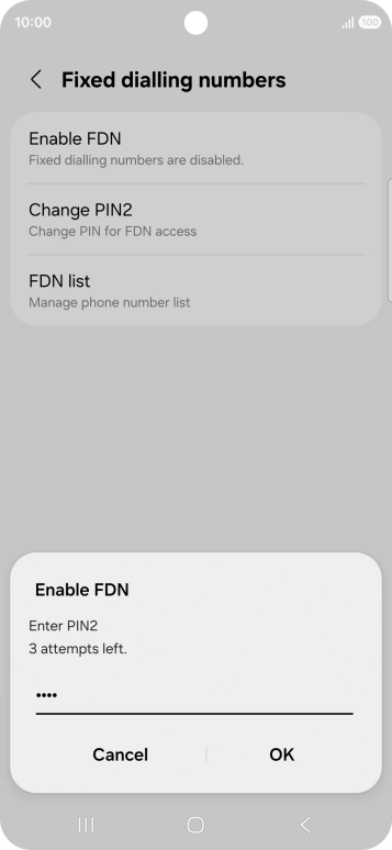 Key in your PIN2 and press OK. The default PIN2 is 0000.