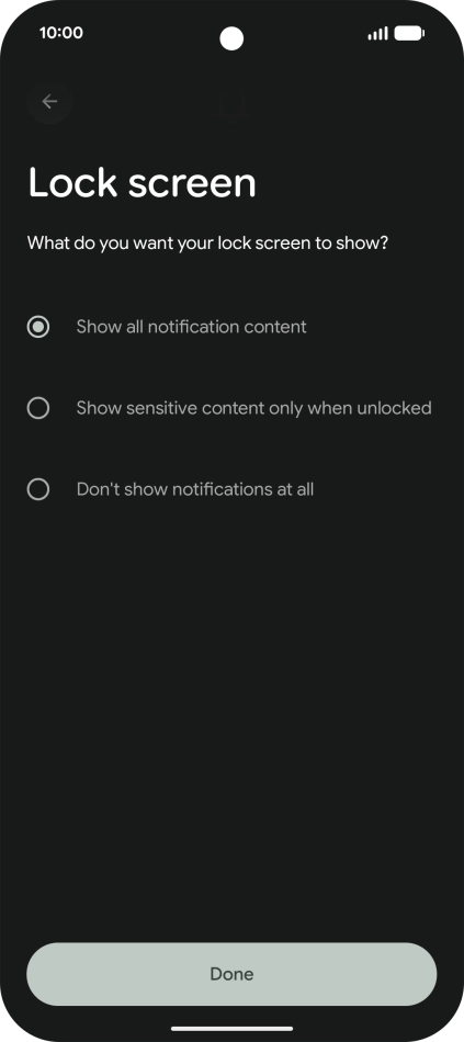 Press the required setting.