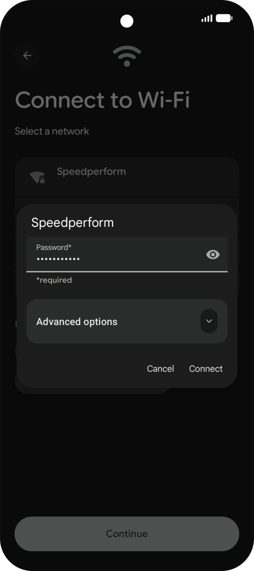Key in the password for the Wi-Fi network and press Connect.