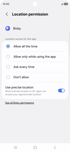 Press the required setting.