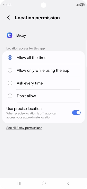 Press the required setting.