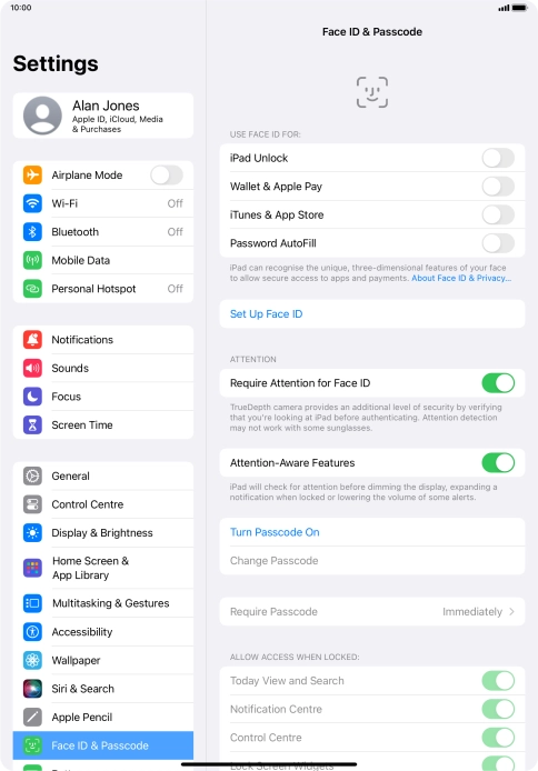 Press Turn Passcode On and key in a lock code of your own choice twice.