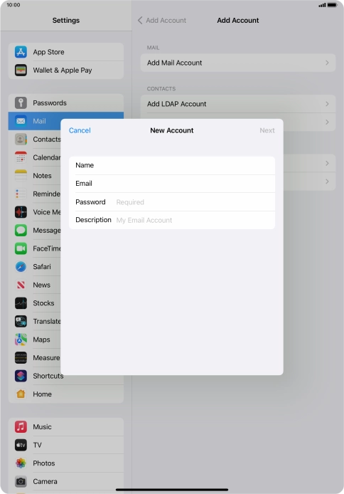 Press Password and key in the password for your email account.