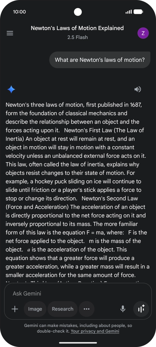 Transcription of the conversation with Gemini Live is now displayed.