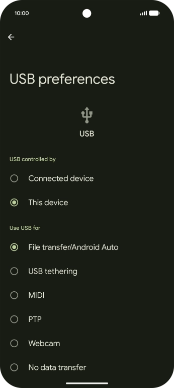 Press File transfer/Android Auto.