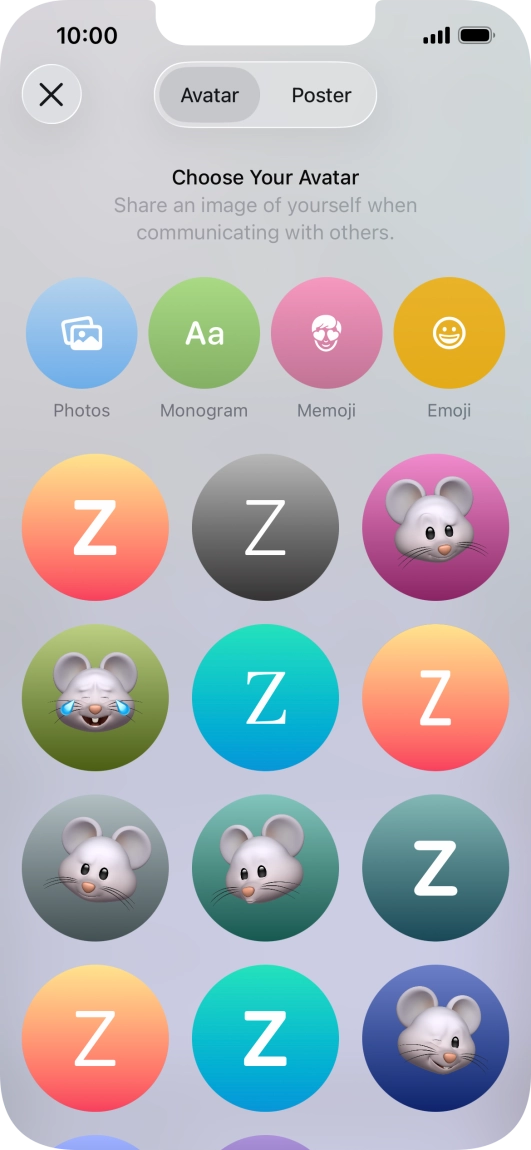 Press the required category and follow the instructions on the screen to select and save the required picture to your Contact Poster.