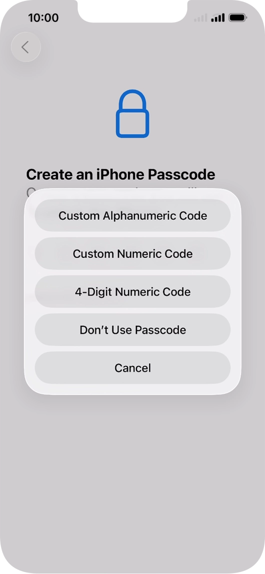 Follow the instructions on the screen to turn on use of phone lock code or press Don't Use Passcode.