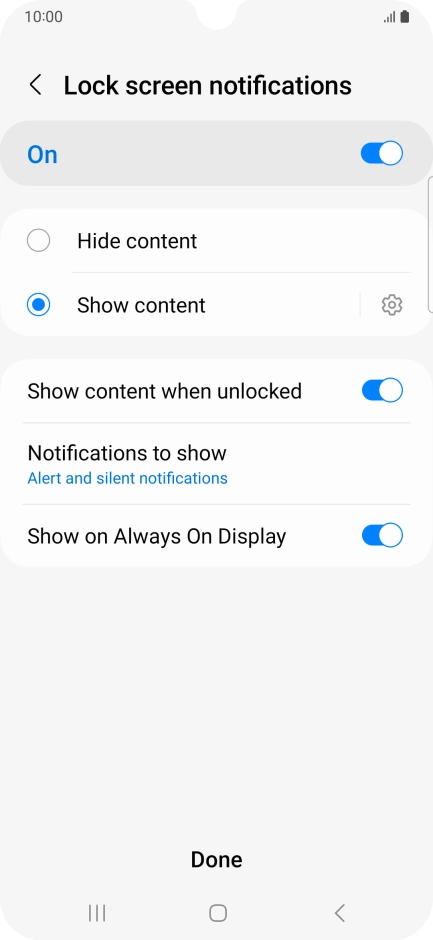 Press the required settings to turn them on or off.