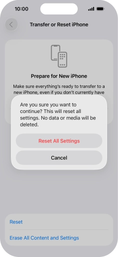 Press Reset All Settings. Wait a moment while the factory default settings are restored. Follow the instructions on the screen to set up your phone and prepare it for use.