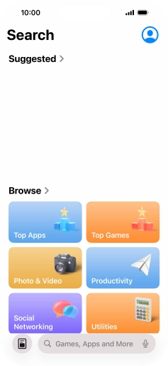 Press the search field and key in the name or subject of the required app.