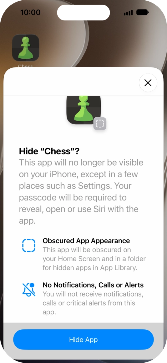 Press Hide App.