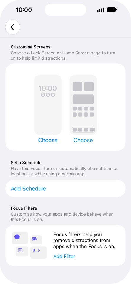 Press Add Schedule and follow the instructions on the screen to select settings for automatic activation of Do Not Disturb.