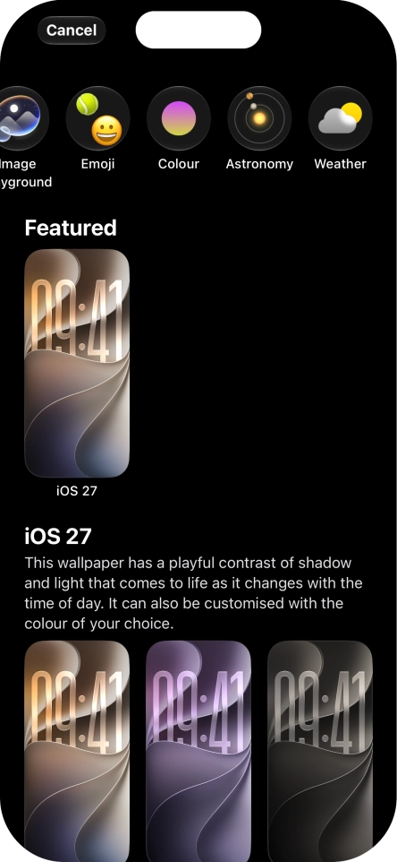 Press the required category and follow the instructions on the screen to select the required background image.